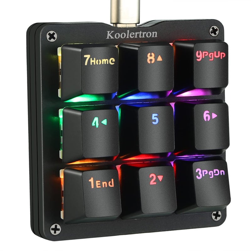 Koolertron One Handed Macro Mechanical Keyboard, RGB LED Backlit Portable Mini One-Handed Mechanical Gaming Keypad OSU! Keyboard 9 Fully Programmable Keys Blue Switches - Image 1